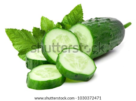 Cucumber and slices isolated on a white background Royalty-Free Stock Photo #1030372471