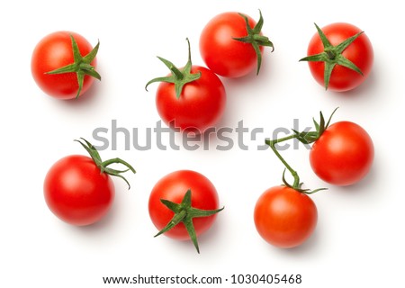 Cherry tomatoes isolated on white background. Top view Royalty-Free Stock Photo #1030405468