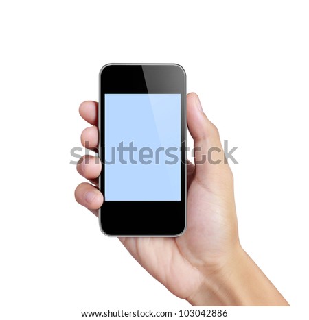 Touch screen mobile phone, in hand Royalty-Free Stock Photo #103042886