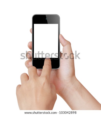 Touch screen mobile phone, in hand Royalty-Free Stock Photo #103042898