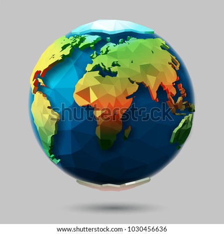 Vector polygonal earth icon. Origami style 3D planet. Low poly design.