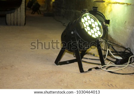 Theater stage equipment, black spotlight projectors