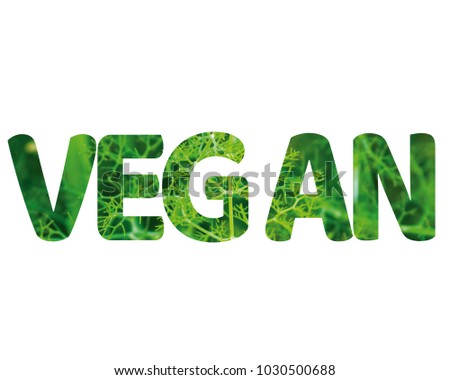 Isolated word VEGAN with green grass and white background