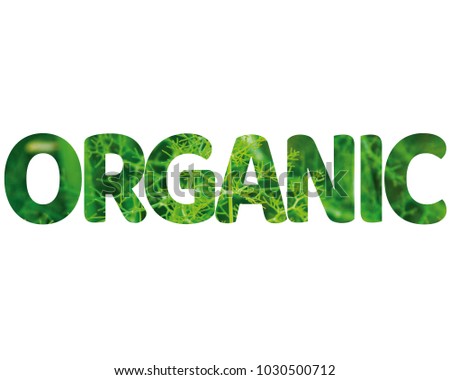 Isolated word ORGANIC with green grass and white background