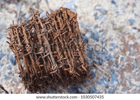 Old rusty coils are placed on a cement floor.