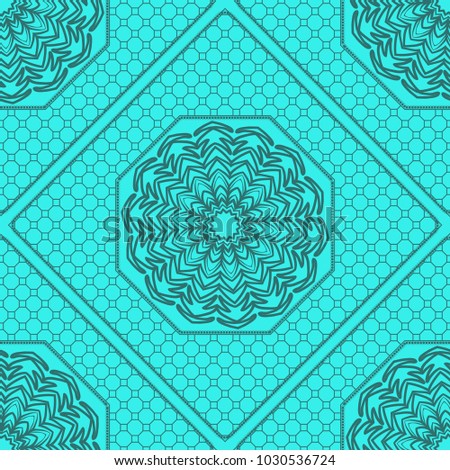 marine color seamless geometric pattern with floral mandala. vector illustration. for print, fashion design