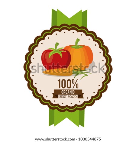colorful logo of organic best food with tomato carrot and pumpkin