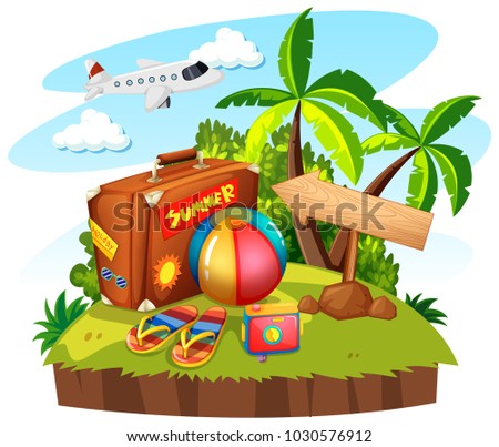 Summer theme with bag and toys illustration