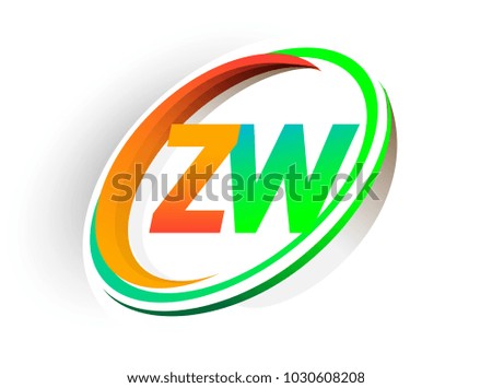 initial letter ZW logotype company name colored orange and green circle and swoosh design, modern logo concept. vector logo for business and company identity.