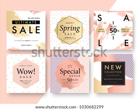 Modern promotion square web banner for social media mobile apps. Elegant sale and discount promo backgrounds with abstract pattern. Email ad newsletter layouts. Royalty-Free Stock Photo #1030682299