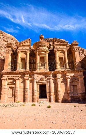 Standing picture of the Ad Deir - Monastery of Petra, Wadi Musa, Jordan