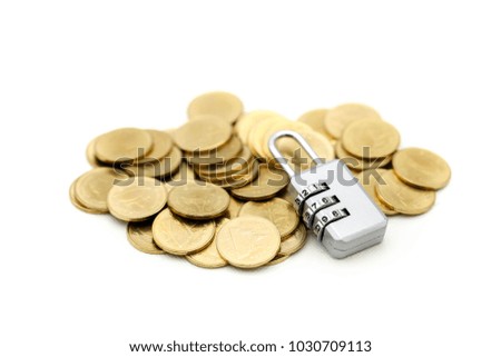 Master key with gold coins,business concept.