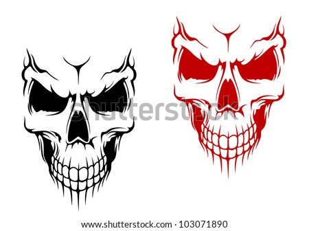 Smiling skull in black and red versions for t-shirt or halloween design. Jpeg version also available in gallery