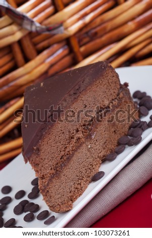 Delicious slice of home made chocolate cake