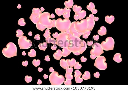 Hearts Confetti, bright colorful background, cute and fun decoration. Black background. Vector illustration for celebration, party, carnival, festive holiday and Your project.