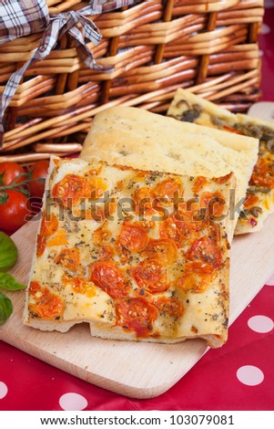 Slices of Typical italian focaccia bread like pizza