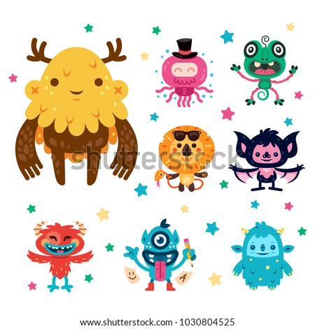 8 cute and sweet monster for any kind of purpose, well layered and 100% vector