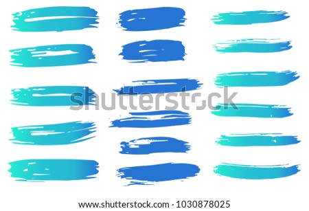 Grunge blue vector brush strokes, hand drawn set