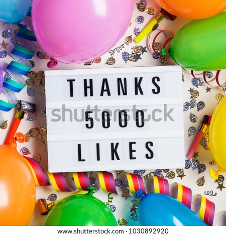 Thanks 5 thousand likes social media lightbox background. Celebration of followers, subscribers, likes.