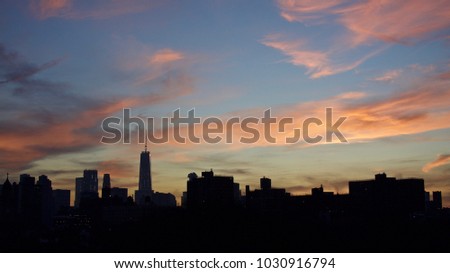 New York City Skyline in Winter at Sunset. USA