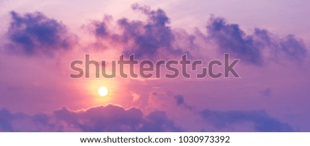 Panorama picture of the sun on the sky and cloud at twilight time purple tone sunrise or sunset scene