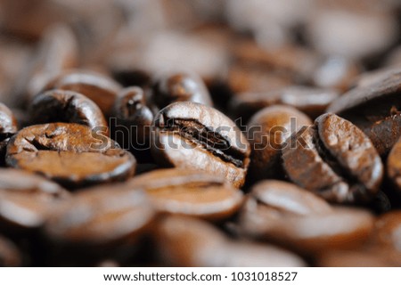 roasted coffee beans macro background, selective focus