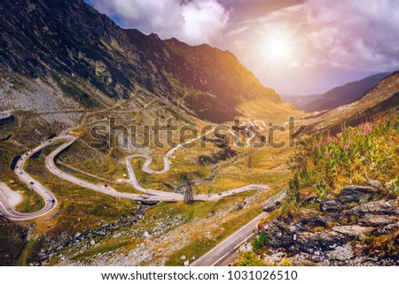 Transfagarasan pass in summer. Crossing Carpathian mountains in Romania, Transfagarasan is one of the most spectacular mountain roads in the world. Royalty-Free Stock Photo #1031026510