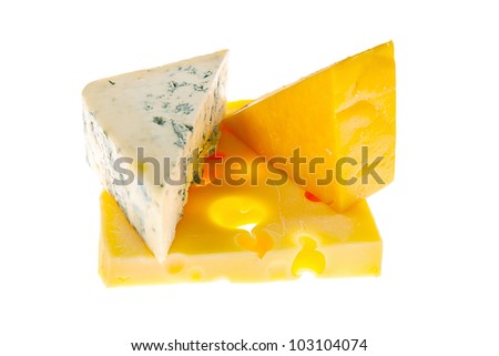 varied cheese isolated on white