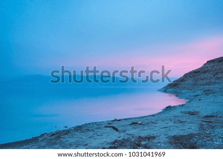 Colourful Wild beach in Israel - a lot of pink colour like mystical