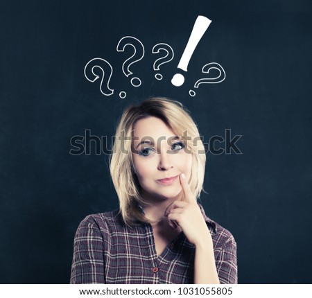Casual Thinking Woman with doubt and choice sign 
