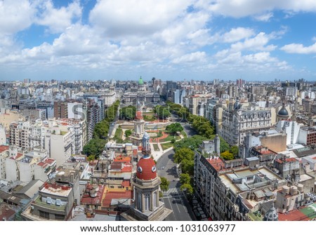 Aerial view of Downtown Buenos Aires and Plaza Congreso (Congress Square) - Buenos Aires, Argentina Royalty-Free Stock Photo #1031063977