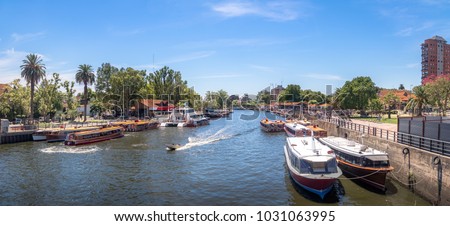 Panoramic view of Boats at Tigre River - Tigre, Buenos Aires, Argentina