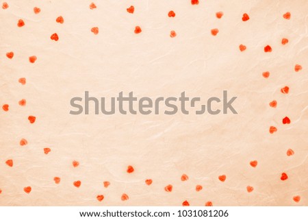 love. greeting card. light orange colored asian traditional paper woth heart  pattern.