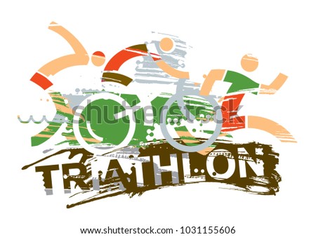 
Triathlon race expressive stylized.
Three triathlon athletes on the grunge background with inscription triathlon. Vector available.