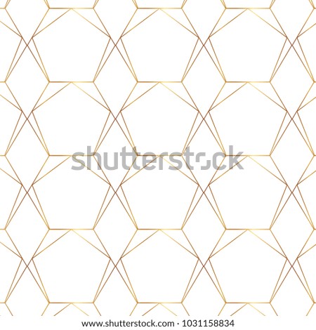 Seamless  gold line geometric modern pattern. Background with rhombus, triangles and nodes. Golden texture.
