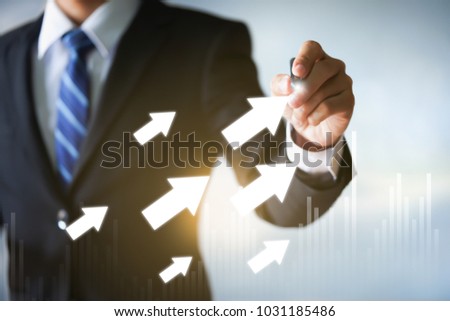 Arrows with businessman. Development and growth of business concept. 