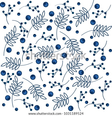 vector illustration of a pattern of leaves and blueberries without background