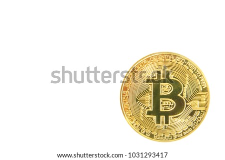 Virtual monetary financial currency, golden bitcoin crypto currency isolated on white background.