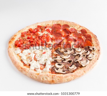 Pizza 4 seasons . Isolated on white background
