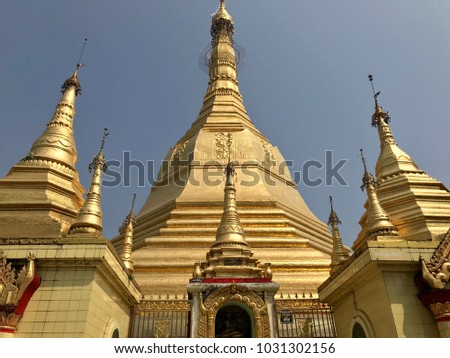Golden pagoda in Buddhist temple, famous temple in Myanmar for tourism