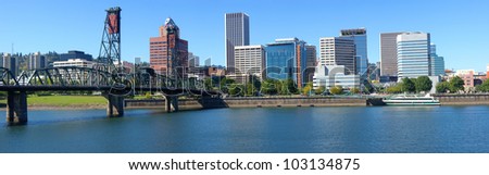 Portland Oregon architecture, the Spirit of Portland ship and river.