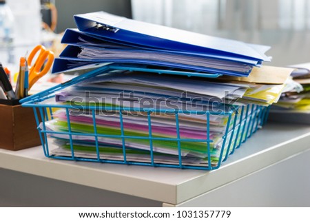 file folder and Stack of business report paper file on the table in a work office 