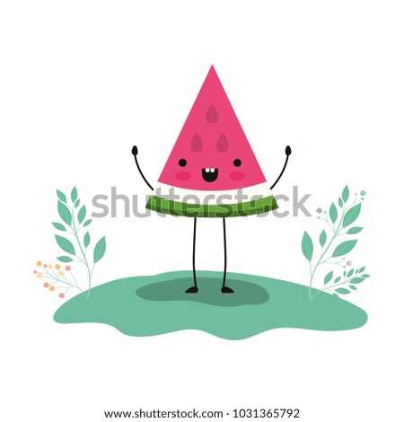 watermelon fresh fruit slice in the field kawaii character