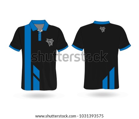 T-shirt Polo design sport with blue stripe and logo Template for design on white background. Vector illustration eps 10.