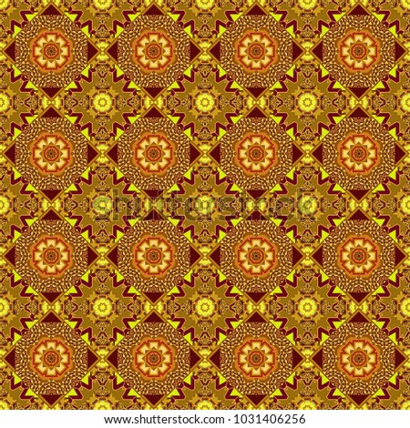 Seamless abstract curved pattern in brown, red and yellow colors. Vector illustration.