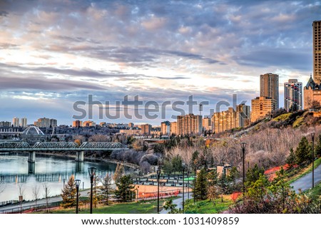 Edmonton Skyline at Sunrise Royalty-Free Stock Photo #1031409859