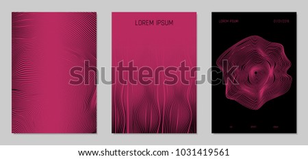 Cover Design Templates Set with Wavy Lines in Modern Style. Gradient Texture with Curves Stripes and Text. Trendy Covers for Brochure, Magazine, Presentation, Musical Posters. Abstract Backgrounds.