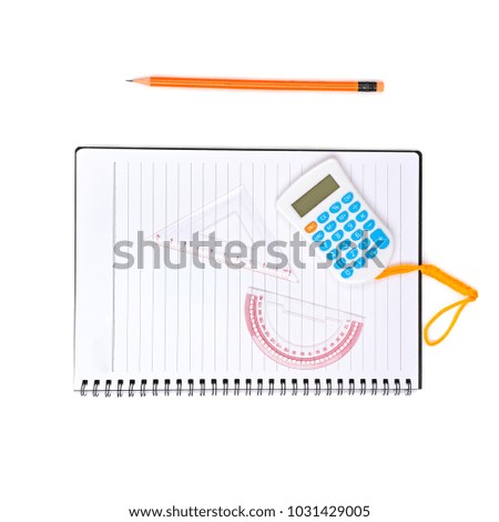 School and office supplies isolated on white background. Flat lay,top view.