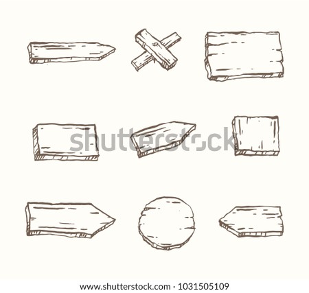Set of hand drawn outline vector wooden signs