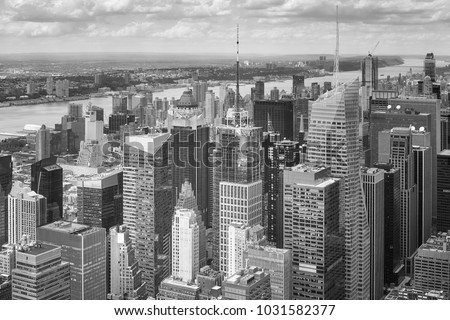 Black and white picture of the Manhattan, New York City, USA. 